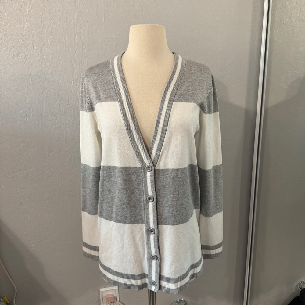 Industry Grey & White Striped Cardigan